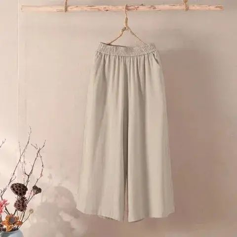 High Waist Wide Leg Cotton Linen Pants for Middle-Aged And Elderly Women Summer New Style Loose plus Size Casual Mom Clothes
