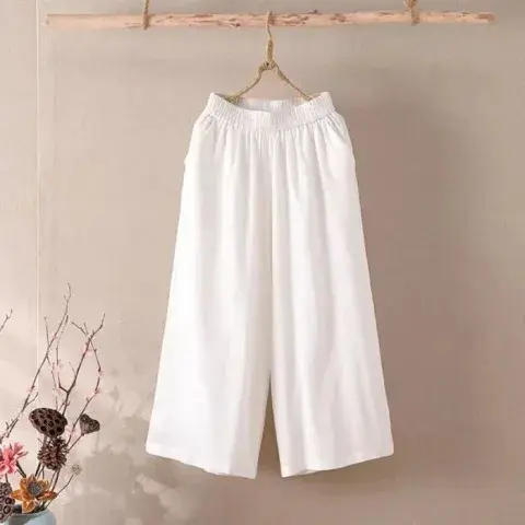 High Waist Wide Leg Cotton Linen Pants for Middle-Aged And Elderly Women Summer New Style Loose plus Size Casual Mom Clothes