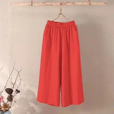 High Waist Wide Leg Cotton Linen Pants for Middle-Aged And Elderly Women Summer New Style Loose plus Size Casual Mom Clothes