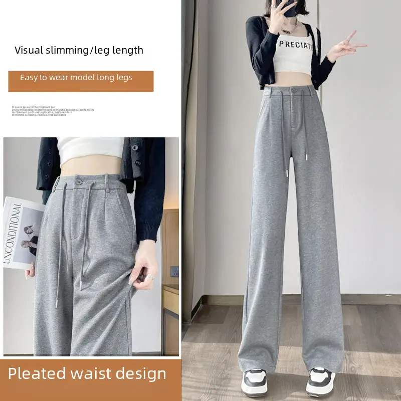 Women Loose Cotton High-waist Straight-crotch Pants Velvet Material Casual Style Trousers Outdoor Wear