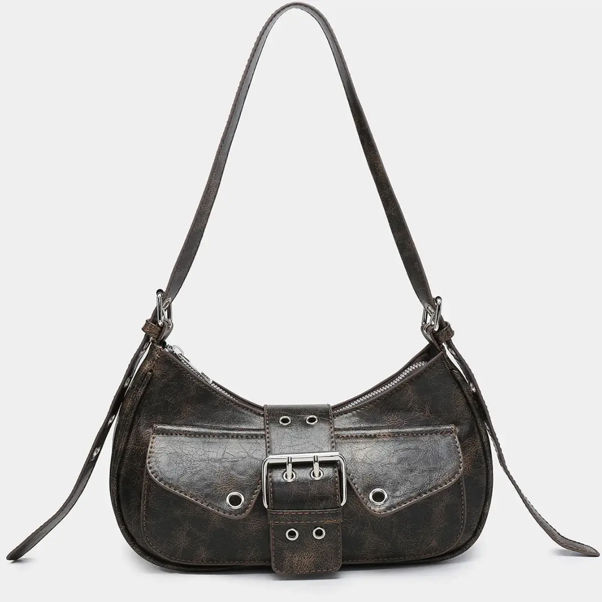 Vintage Y2K Biker Punk Maillard Waste Land Style Multi-Pocket Leather Bag Artificial Oil Explosion Feeling Decorative Bag