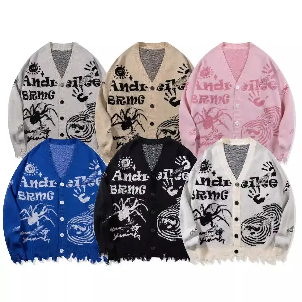YWFG Men's Vintage Fun Jacquard Knitted Top Sweater Loose Fit Casual Crew Neck Long Sleeve Autumn/Winter 2024
