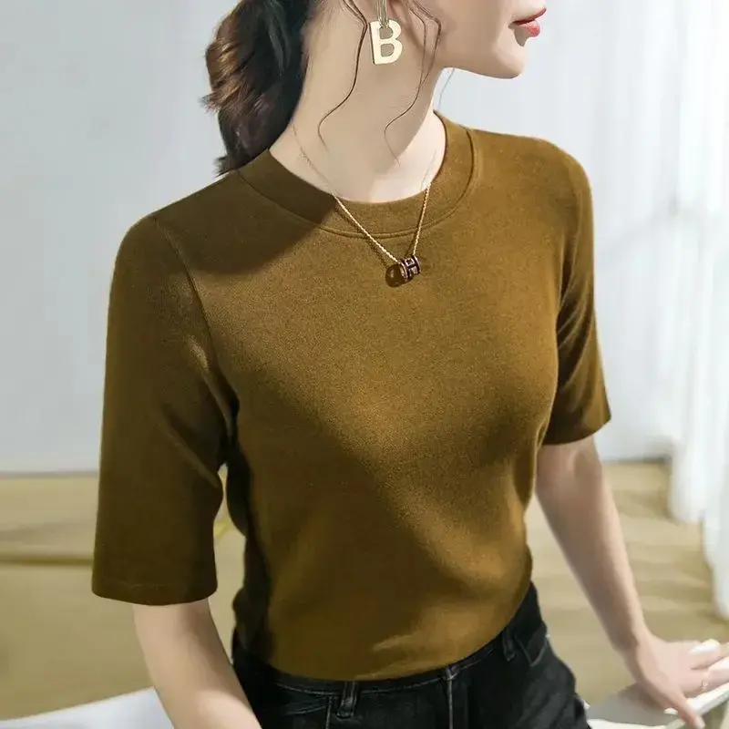Modal Cotton Women's Half Sleeve T-Shirt Summer New Style Slimming Inner Solid Color Base Layer Versatile Smooths Silhouette