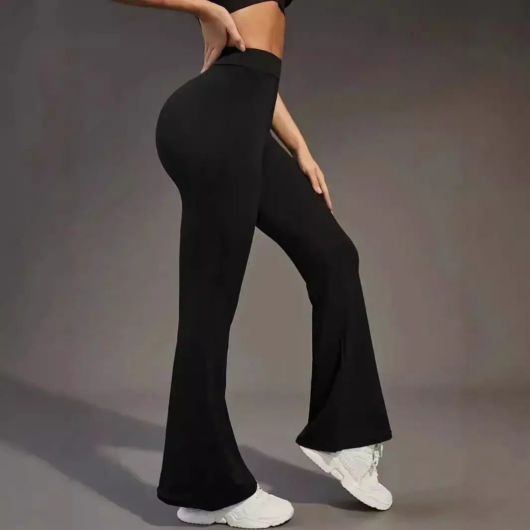 High Waist Shark Shape Bell Bottom Pants Women's Casual Micro Flared Trousers Elastic Base Layer Long Black Leggings