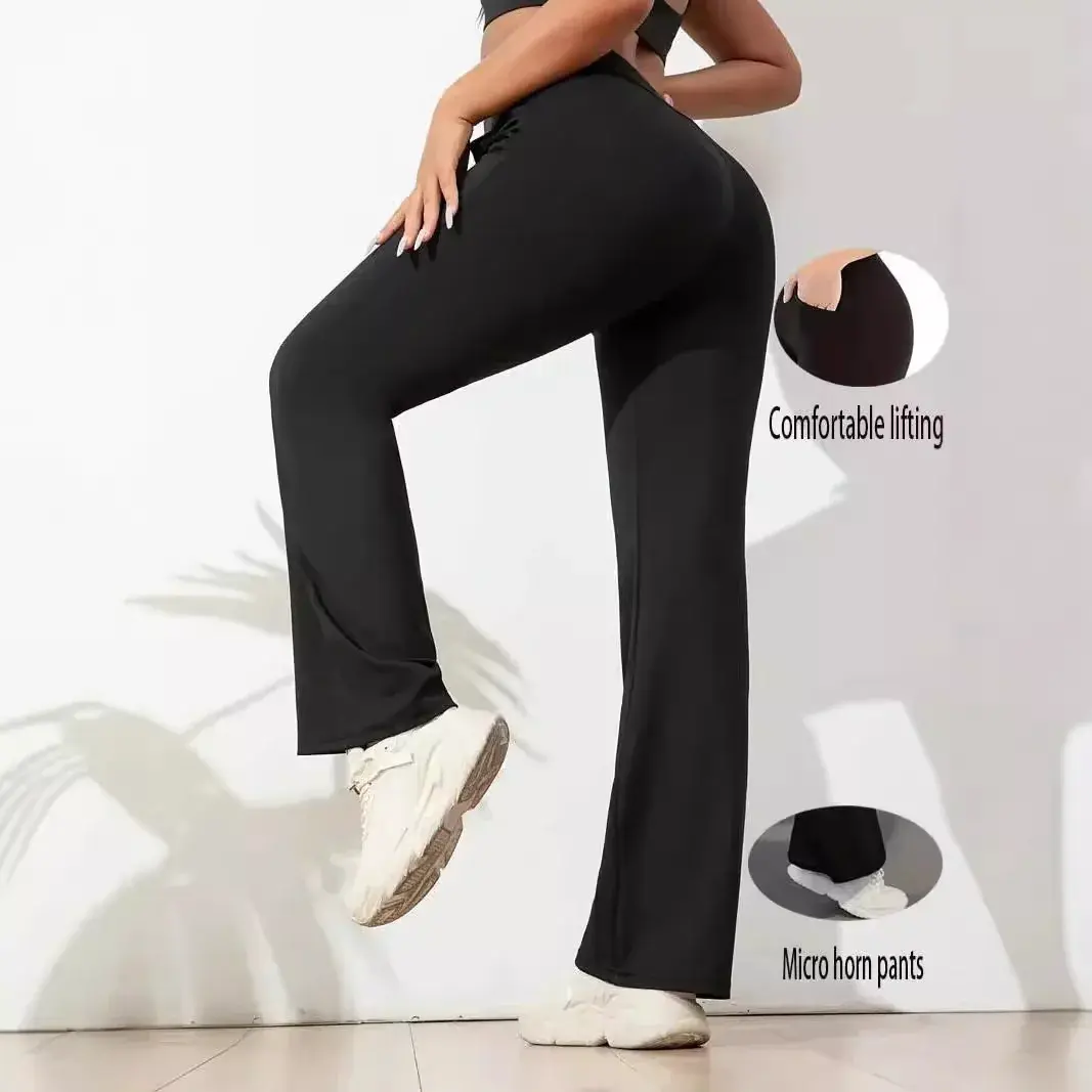High Waist Shark Shape Bell Bottom Pants Women's Casual Micro Flared Trousers Elastic Base Layer Long Black Leggings