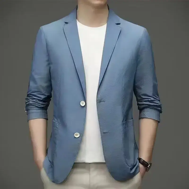 Summer Ice Silk Western-style Men's Suit Ultra-thin Casual Sun Protection Clothes Lightweight Spring Autumn Single-piece Jacket