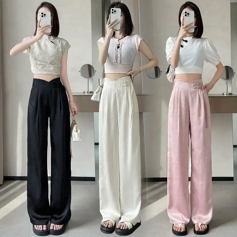 New Chinese Style Jacquard Draped Bell Bottoms Women's Spring Summer New Design Sensibility National Spirit Fashionable Buttoned