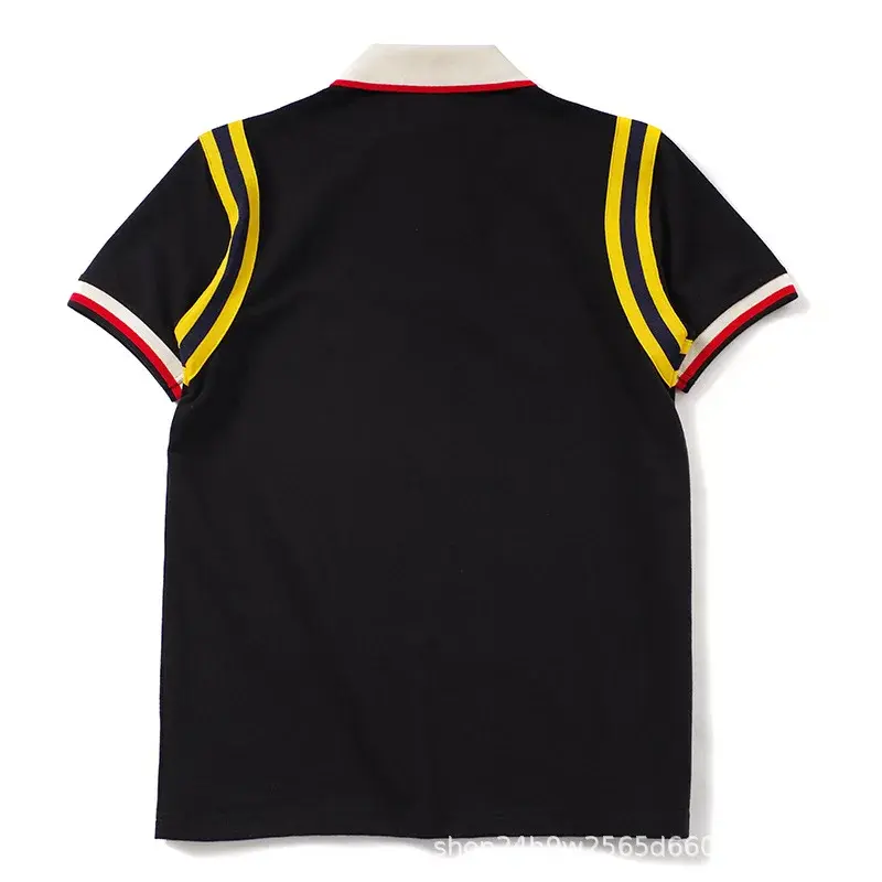 Trendy Gg European American Style Embroidered Small Bee Black Short Sleeve Stand Collar T-shirt Loose Fit Polo Shirt