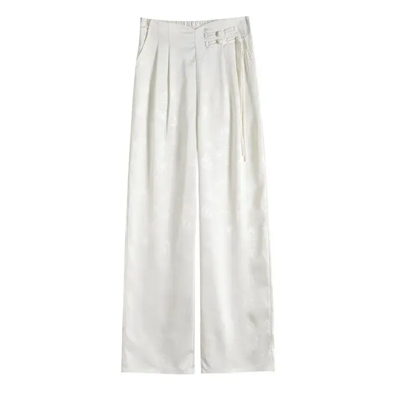 New Chinese Style Jacquard Draped Bell Bottoms Women's Spring Summer New Design Sensibility National Spirit Fashionable Buttoned