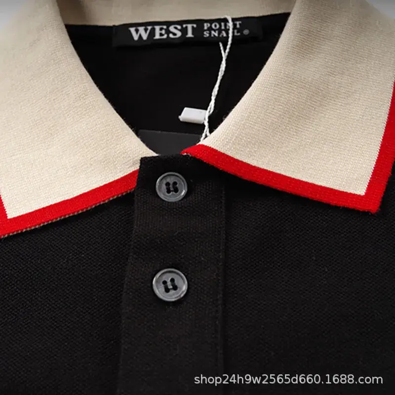 Trendy Gg European American Style Embroidered Small Bee Black Short Sleeve Stand Collar T-shirt Loose Fit Polo Shirt