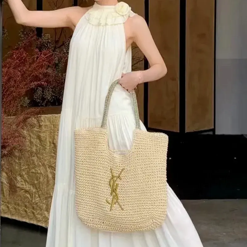 2024 New Fashionable Laffey Straw Woven Beach Bag Women's Large Capacity Commuter Tote Bag For Summer Vacation Beach Bag