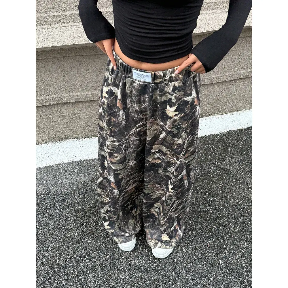 Women's Workwear Casual Pants Loose Straight Wide Leg Long Trousers with Big Pockets Branch Pattern Design New 2025