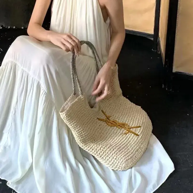 2024 New Fashionable Laffey Straw Woven Beach Bag Women's Large Capacity Commuter Tote Bag For Summer Vacation Beach Bag
