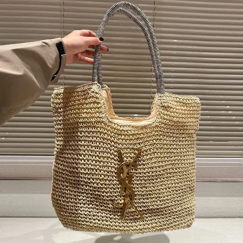 2024 New Fashionable Laffey Straw Woven Beach Bag Women's Large Capacity Commuter Tote Bag For Summer Vacation Beach Bag