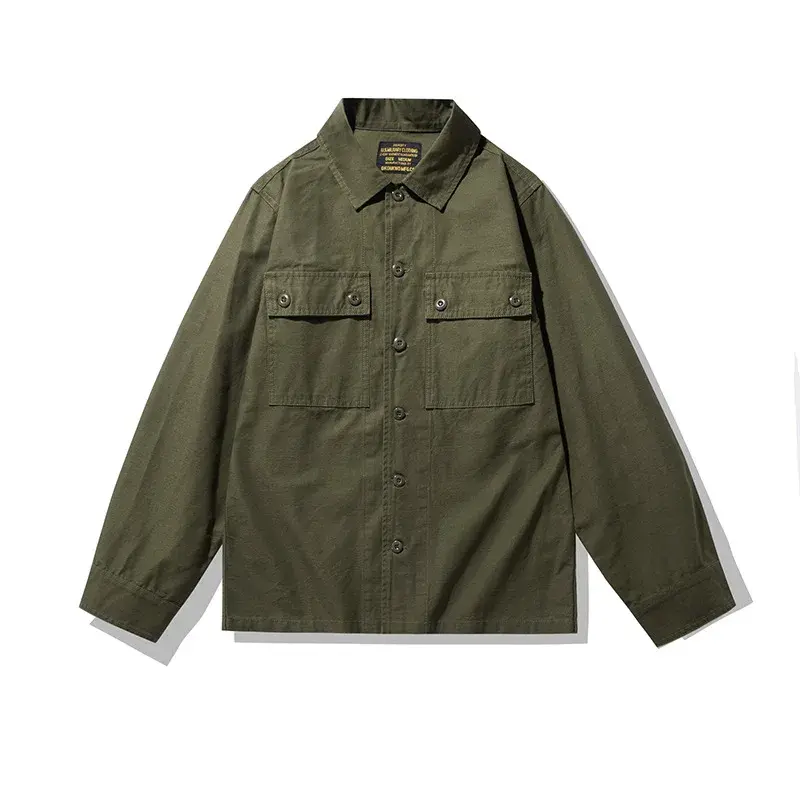 OKONKWO Tiger Stripe Camouflage Shirt Men's Long Sleeve Workwear Engineer Casual Shirt Other Material
