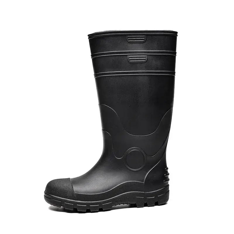 Labor Protection Rain Shoes Anti-smashing Anti-piercing Medium Boots Steel Toe Steel Plate Rain Non-slip Rubber Work Mining