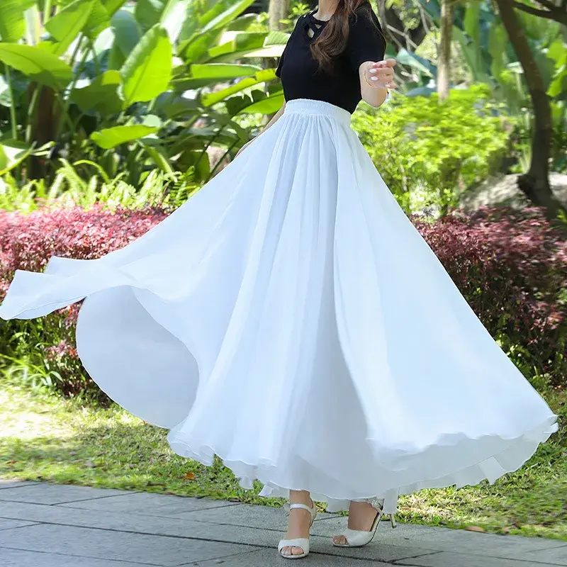 720 Degree Double Layer Large Dance Skirt Red Chiffon Long Dress For Square Dance Performances Summer Season Dance Outfits