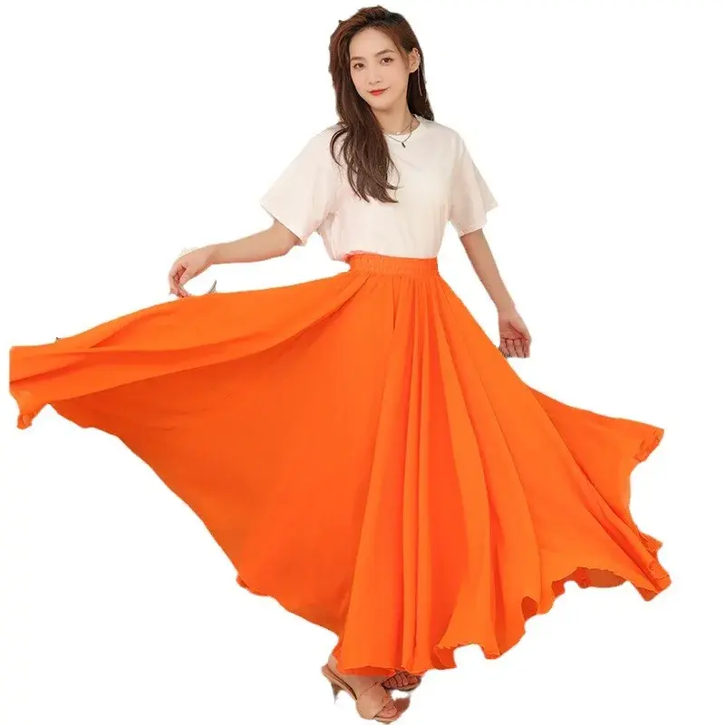 720 Degree Double Layer Large Dance Skirt Red Chiffon Long Dress For Square Dance Performances Summer Season Dance Outfits