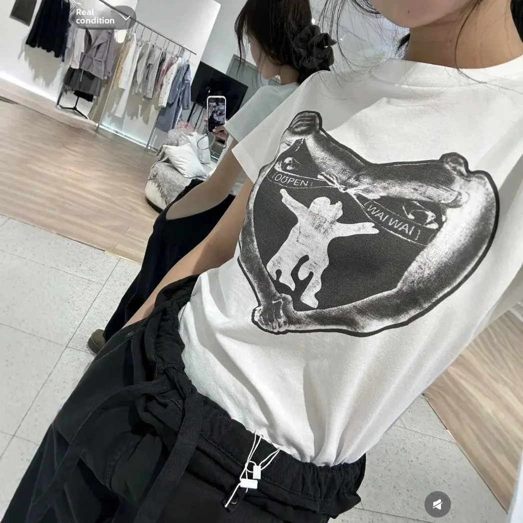 Openyy Korean Summer New Style Women's Slim Fit Short Sleeve T-shirt Versatile Print Retro Top Cotton Crew Neck Tee