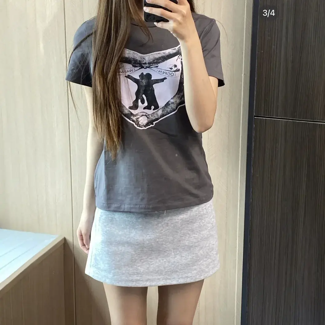 Openyy Korean Summer New Style Women's Slim Fit Short Sleeve T-shirt Versatile Print Retro Top Cotton Crew Neck Tee