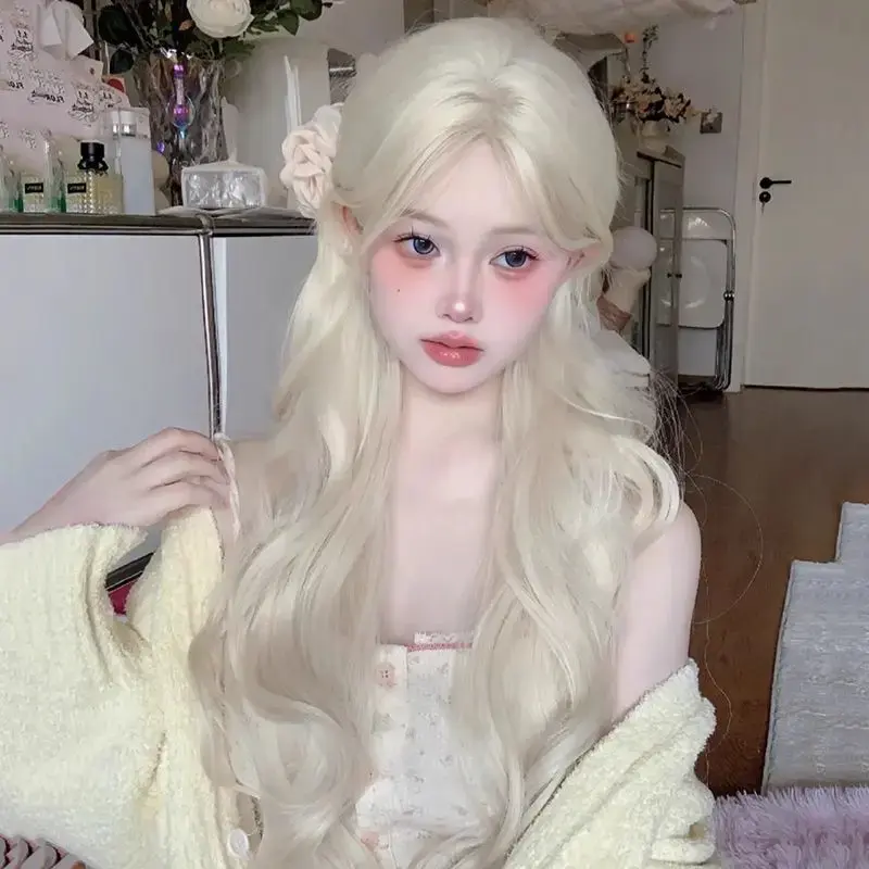 Fashion Fairy Color Wig Long Curl Natural Sweet Front Lace Blonde Golden Big Wave Head Cover Internet Famous Wig