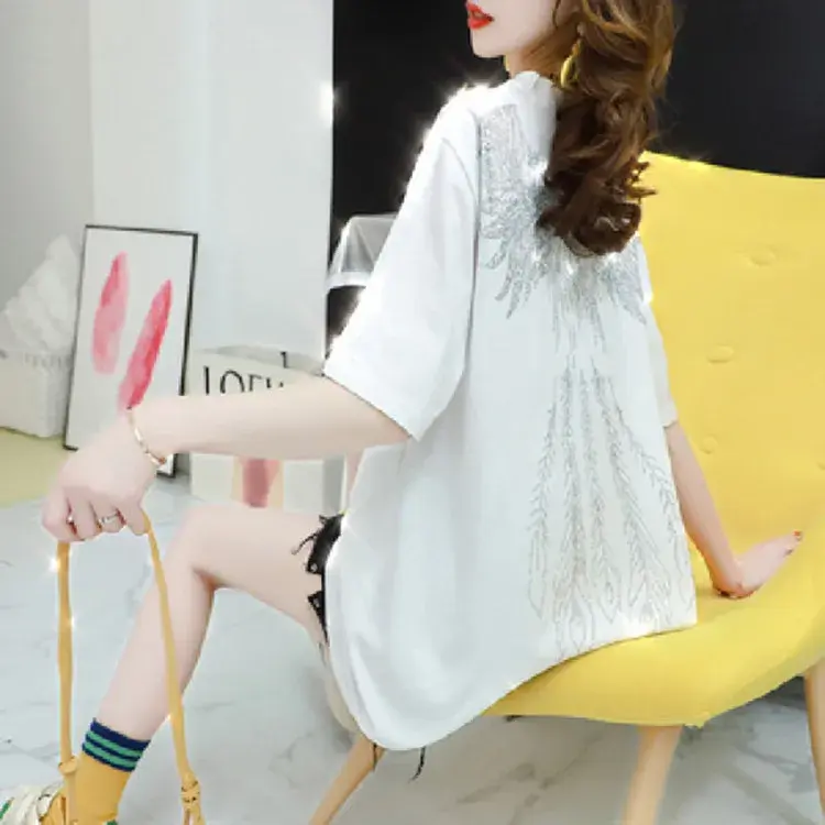 Trendy Cotton Women's Short Sleeve T-Shirt 2024 Summer New Style Loose Fit Sensibility Half Sleeve Top Ins Trendy Ultra Fire