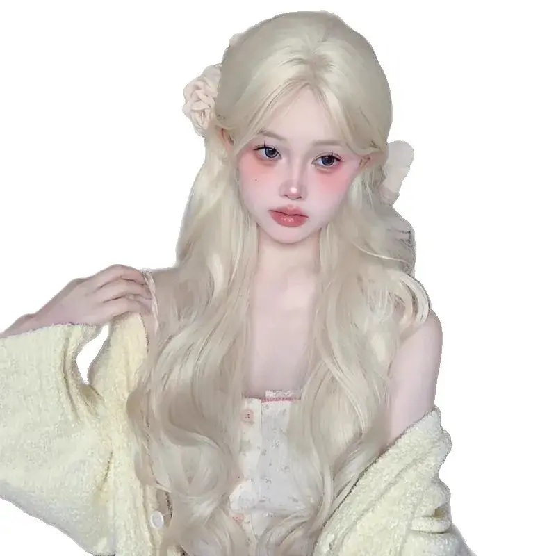 Fashion Fairy Color Wig Long Curl Natural Sweet Front Lace Blonde Golden Big Wave Head Cover Internet Famous Wig