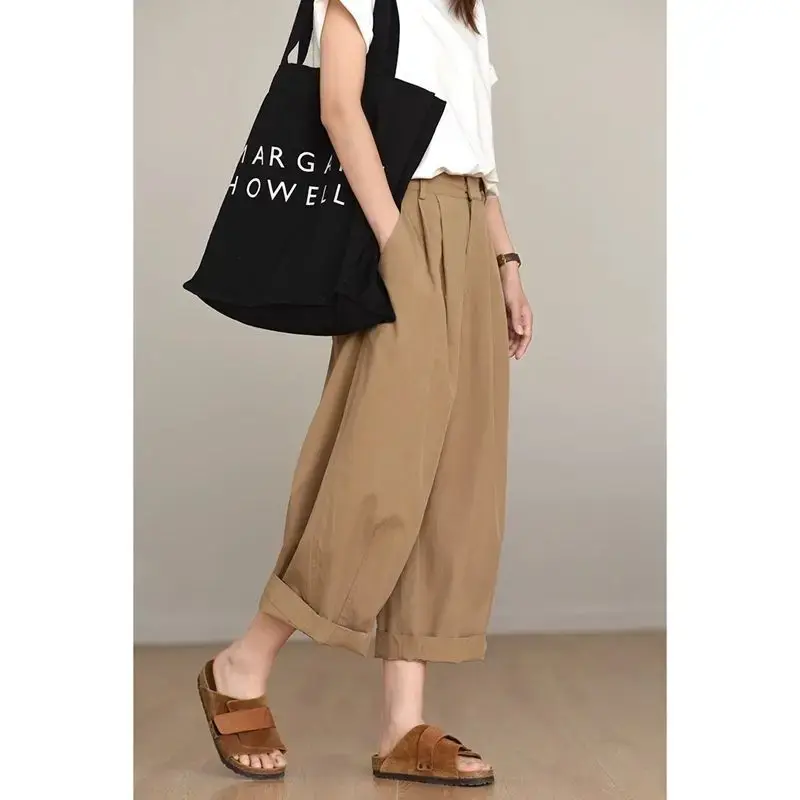 Plus Size High Waist Wide Leg Workwear Pants for Women Summer Loose Casual Nine Points 300 Pounds Slimming Effect