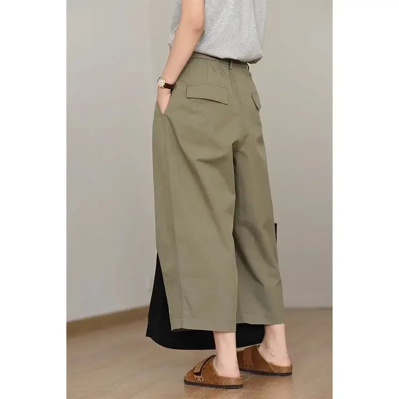 Plus Size High Waist Wide Leg Workwear Pants for Women Summer Loose Casual Nine Points 300 Pounds Slimming Effect