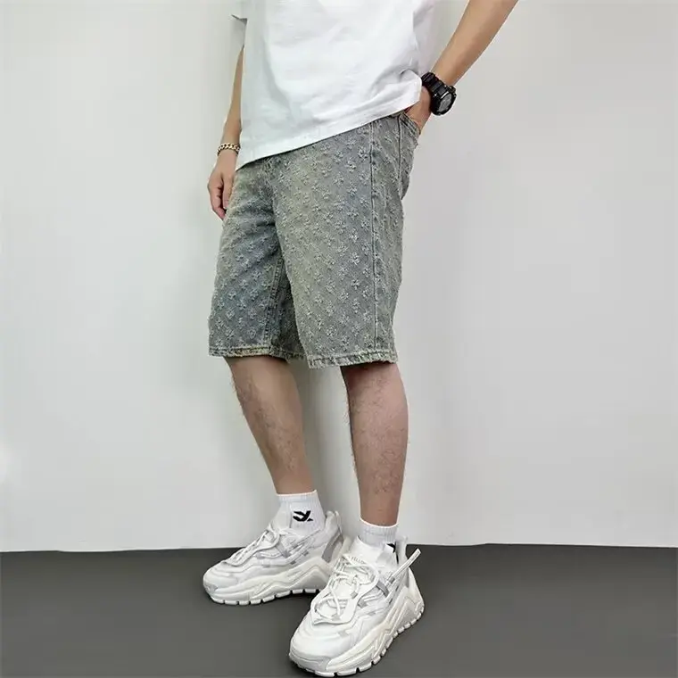 Summer New Style Hong Kong Vintage Men's Jeans Trendy Brand Design Sensibility Niche Loose-fit Denim Shorts Korean Version