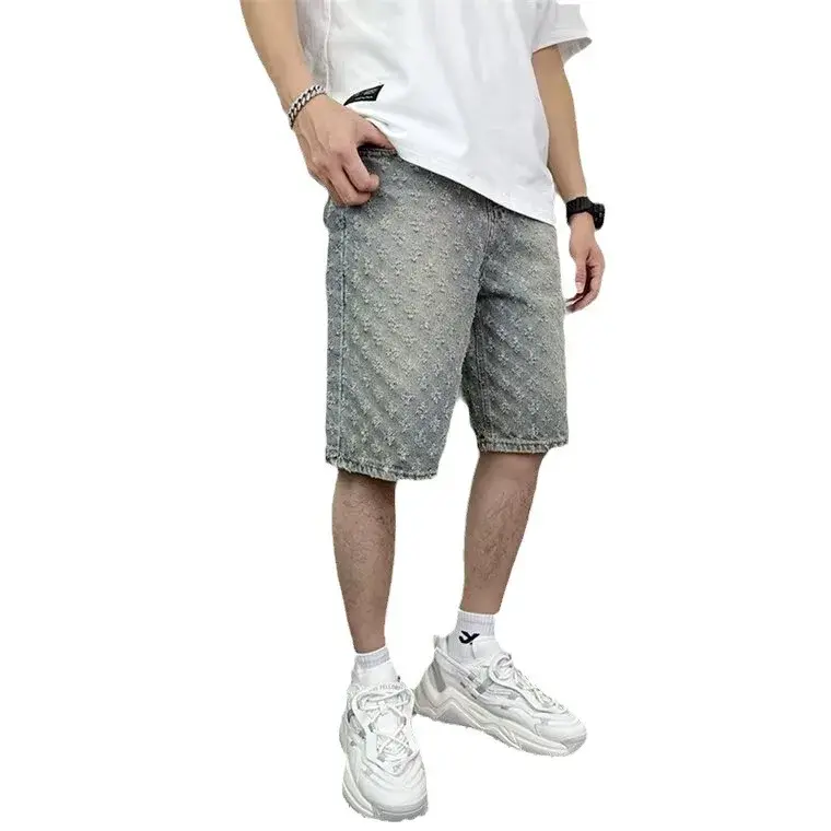 Summer New Style Hong Kong Vintage Men's Jeans Trendy Brand Design Sensibility Niche Loose-fit Denim Shorts Korean Version