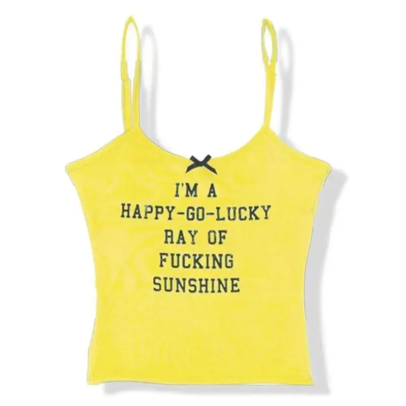 Pure Desire Sexy Yellow Letter Crop Top Tank Vest Women Summer Outfit Short Style Sensual Shirt Polyester Blend Fabric