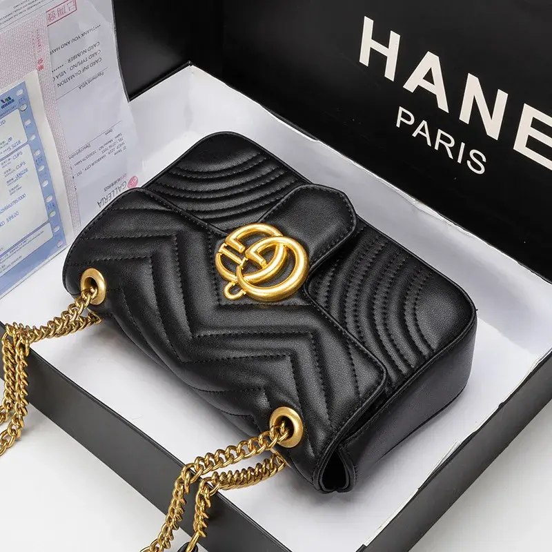 Luxury High-End FeelVargyll Genuine Leather Tweed Style Women's Crossbody Bag Trendy Simple DIY Chain Strap Shoulder Bag