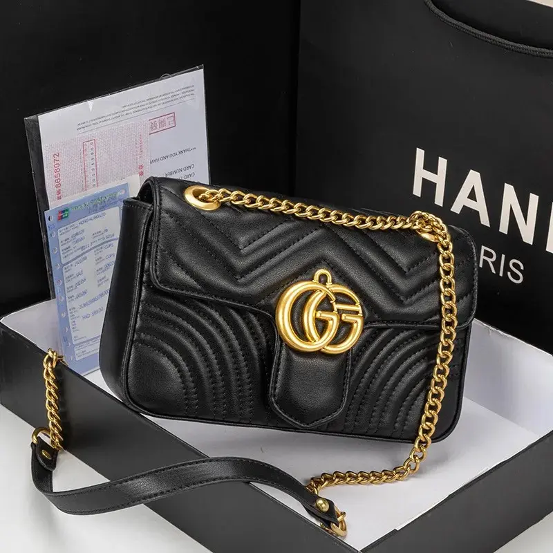 Luxury High-End FeelVargyll Genuine Leather Tweed Style Women's Crossbody Bag Trendy Simple DIY Chain Strap Shoulder Bag