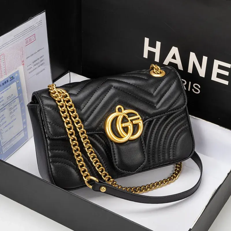 Luxury High-End FeelVargyll Genuine Leather Tweed Style Women's Crossbody Bag Trendy Simple DIY Chain Strap Shoulder Bag