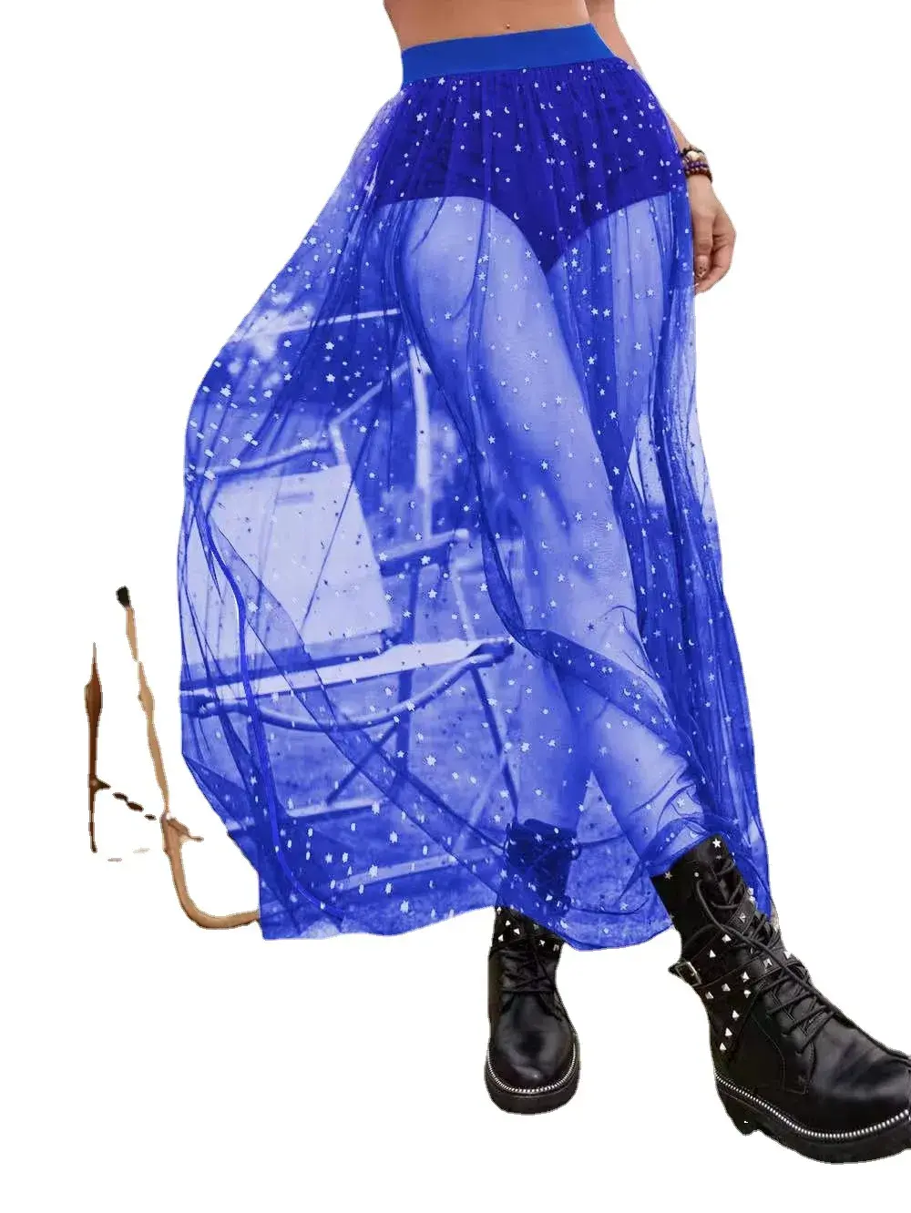 Sexy See-Through Pleated Bodycon Skirt High-Waisted Mesh Underwear Nightclub Fashion Trendy European And American Cross-Border