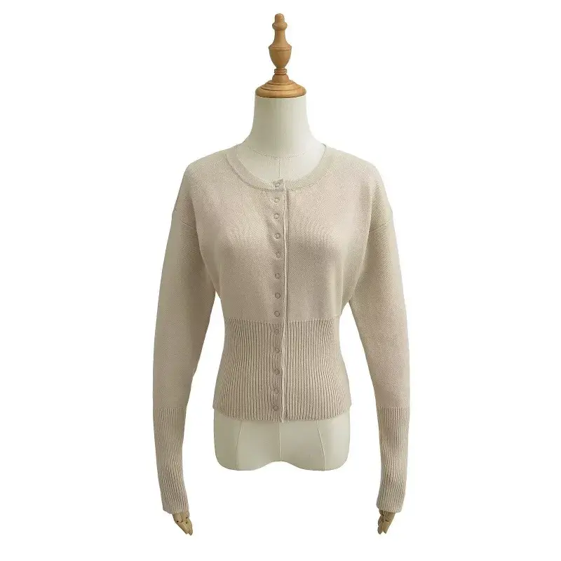 High Waist Women's round Neck Single Button Knitwear Short Style Inner Wear Thin Sweater Trendy Design Casual Top