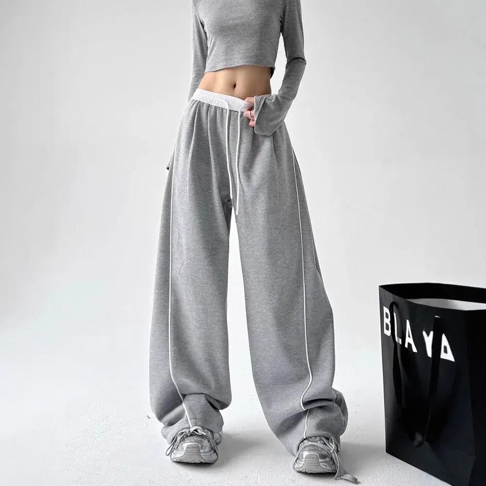 Drawstring Sports Casual Pants Women's Loose Wide Leg Straight Tube Matching Trousers Autumn New Style Floor-Length Pants