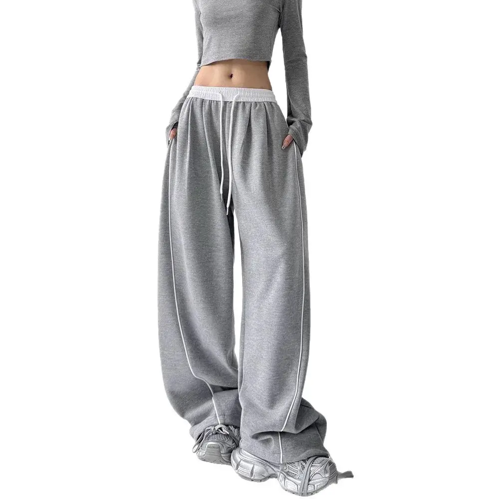 Drawstring Sports Casual Pants Women's Loose Wide Leg Straight Tube Matching Trousers Autumn New Style Floor-Length Pants