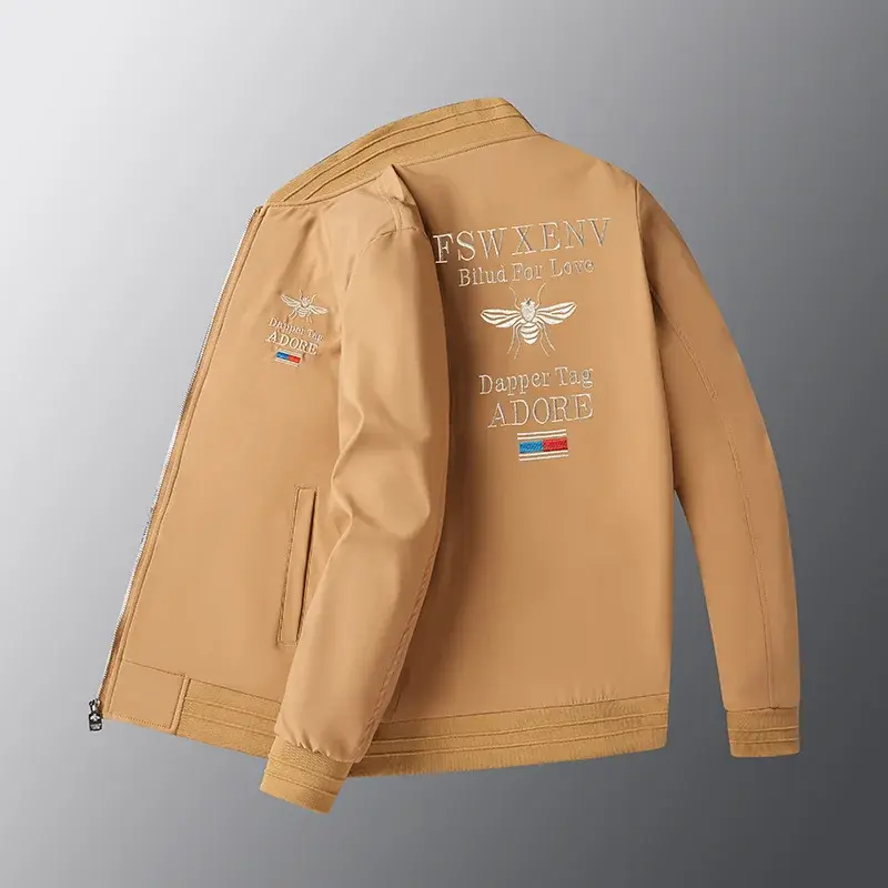 New Casual Men's Honey Bee Jacket Embroidered Baseball Uniform Korean Style Youth Student Wear Loose Fit Regular Length