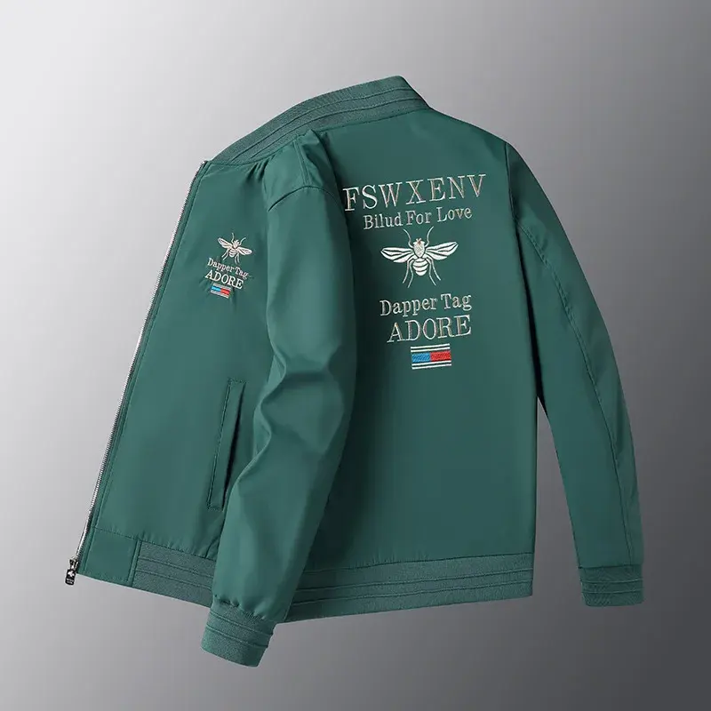 New Casual Men's Honey Bee Jacket Embroidered Baseball Uniform Korean Style Youth Student Wear Loose Fit Regular Length