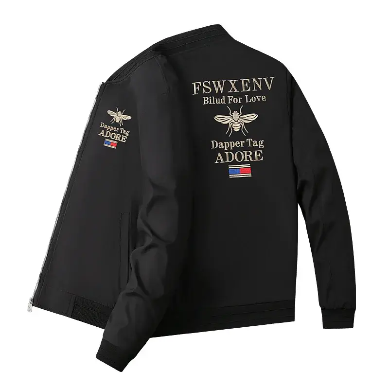 New Casual Men's Honey Bee Jacket Embroidered Baseball Uniform Korean Style Youth Student Wear Loose Fit Regular Length