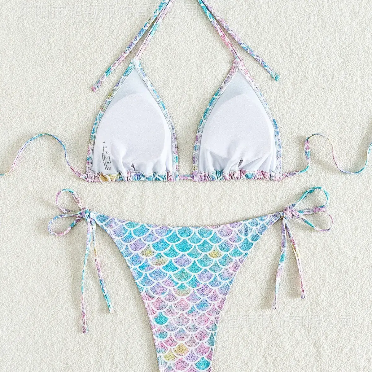 2024 New Sexy Mermaid Print Halter Neck Bikini Top Beach Swimwear Women's Fast Selling Two-Piece Set