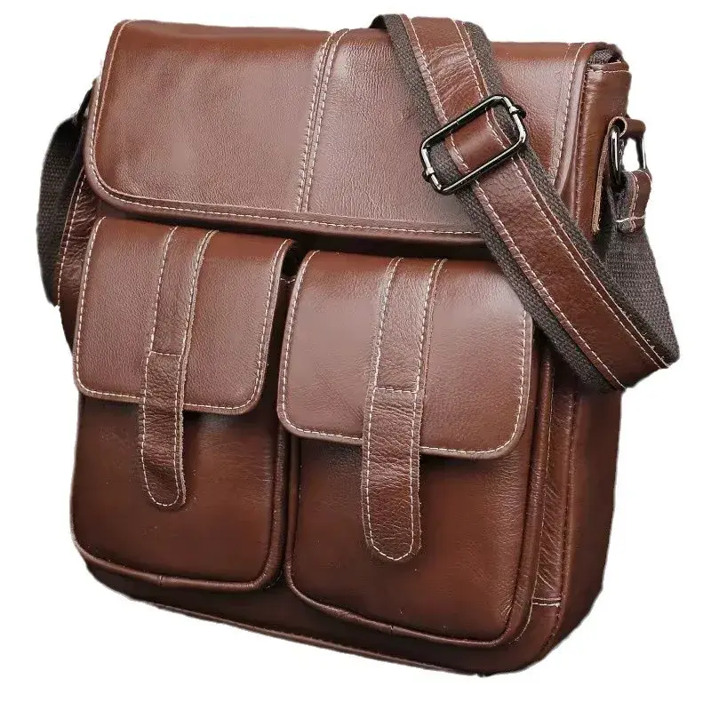 Vintage Style Men's Crossbody Bag Casual Sport Handbag Top Layer Cow Leather Business Bag Motorcycle Equipment Accessories