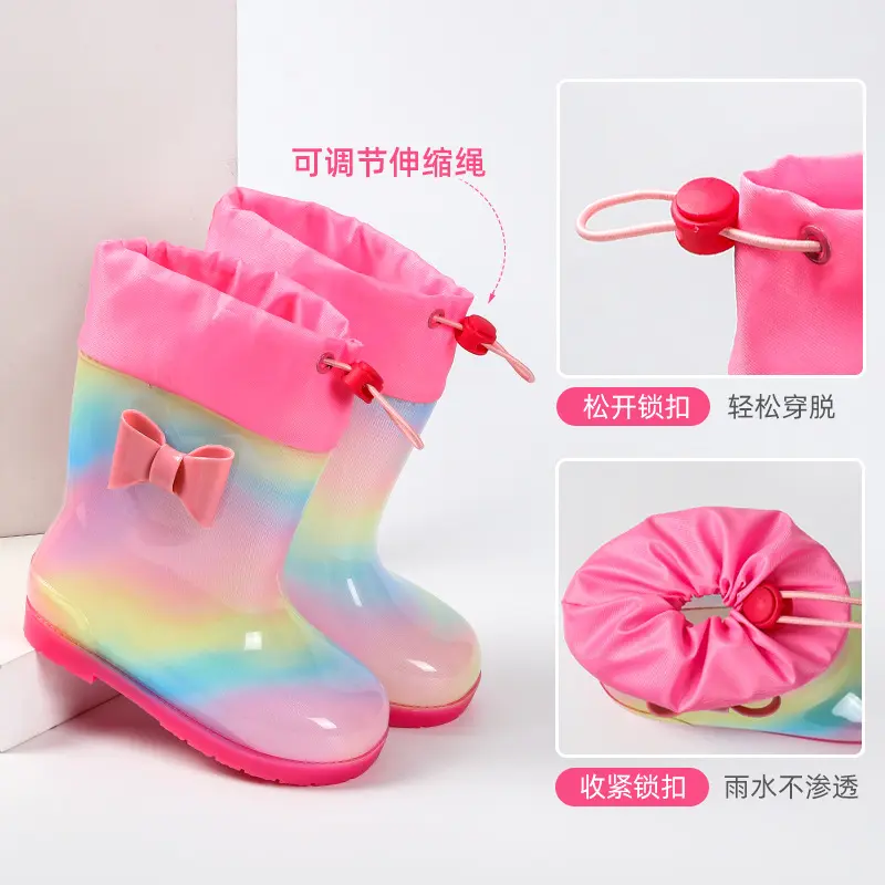 Cartoon Design Rain Boots For Children Women's Boys Baby Shoes Flower Print Cross-Border E-Commerce Stock Rainwear Footwear