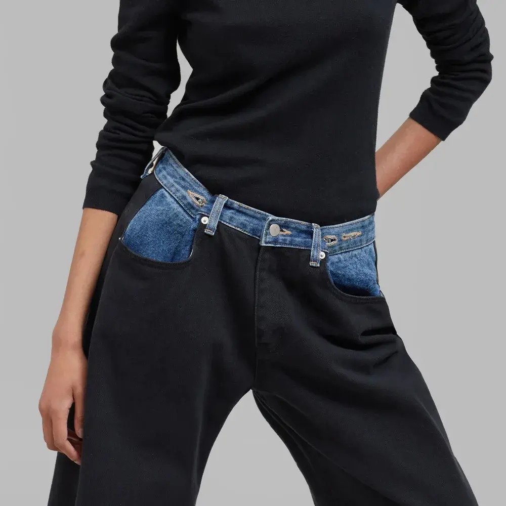 High Waist Wide Leg Straight Cut Jeans Autumn New Design Women's Fashionable Color Block Waist Head Long Pants