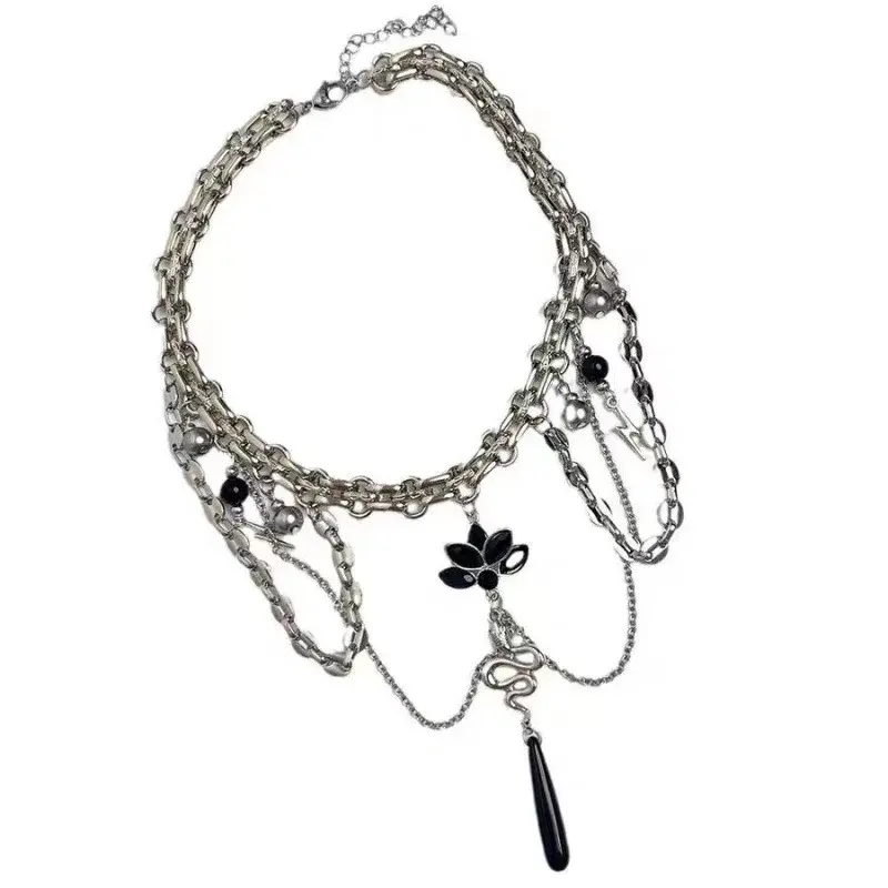 Punk Style Fringed Snake Shaped Waterdrop Necklace High End Feel Fashionable European And American Elegant Necklace