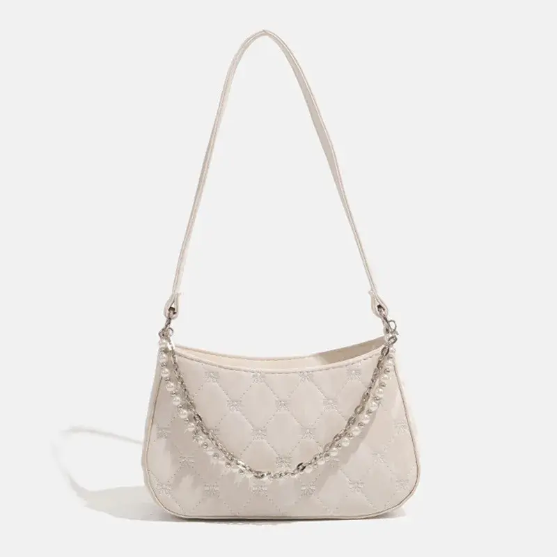 Korean Style Pure Desire Pearl Metal Double Chain Underarm Women's Bag Commuting Single Shoulder Bag Fashionable Ladies Purse