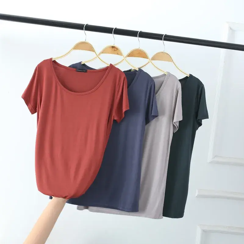 Spring Summer Autumn Modal Brushed Loose Fit Cotton Korean Style round Neck Half Sleeve Women's T-shirt Short Sleeve Crew Neck