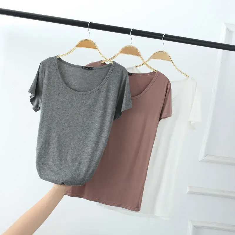 Spring Summer Autumn Modal Brushed Loose Fit Cotton Korean Style round Neck Half Sleeve Women's T-shirt Short Sleeve Crew Neck